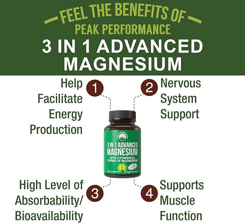 3 in 1 Advanced Magtein Magnesium Complex Capsules with Clinically Tested Magnesium L-Threonate Glycinate &amp Taurinate. High Absorption &amp Bioavailability. Support Brain Focus &amp Memory. 90