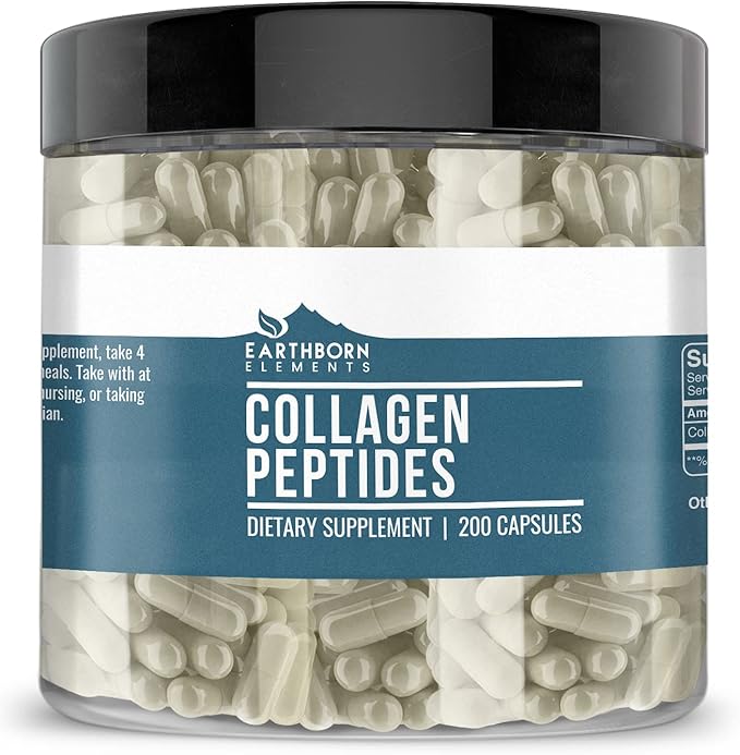 Earthborn Elements Calcium Carbonate &amp Collagen Peptides Bundle 200 Capsules Each Pure &amp Undiluted No Additives