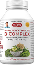 ANDREW LESSMAN High Potency B-Complex 360 Capsules - with High Levels of Folate Complex and Biotin Promotes Cellular Growth Energy Immune Function Detoxification Fat Metabolism and More