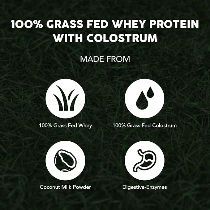 Paleovalley 100% Grassfed Whey Protein Powder with Colostrum 30 Serving - Chocolate 13g Protein Muscle Building Immune Support Gut Health