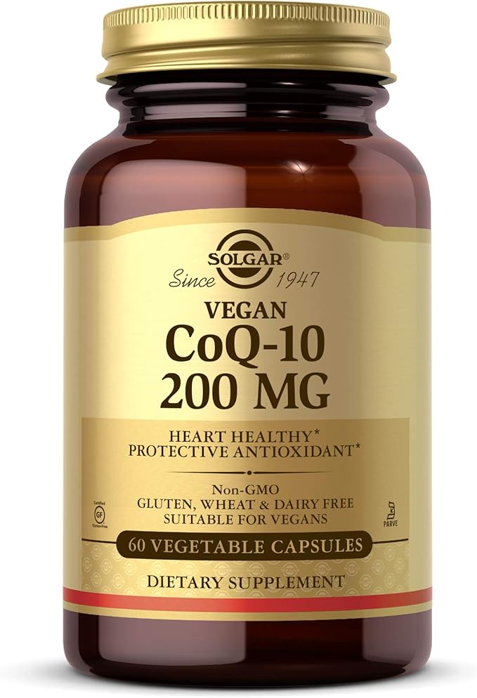 Solgar Vegetarian CoQ-10 200 mg 60 Vegetable Capsules - Heart Healthy Protective Antioxidant - Coenzyme Q10 (CoQ-10) Supplement - Vegan Gluten Free Dairy Free Kosher - 60 Servings