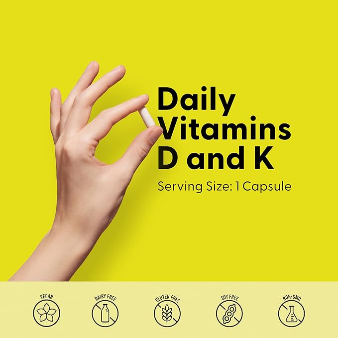 LIVELY VITAMIN CO. Solar Power Vitamin D3 5000 iu - Patented Vitamin K - MK7 - Immune Balance - Brain Function - Mood - Heart - Stress - 60 Count