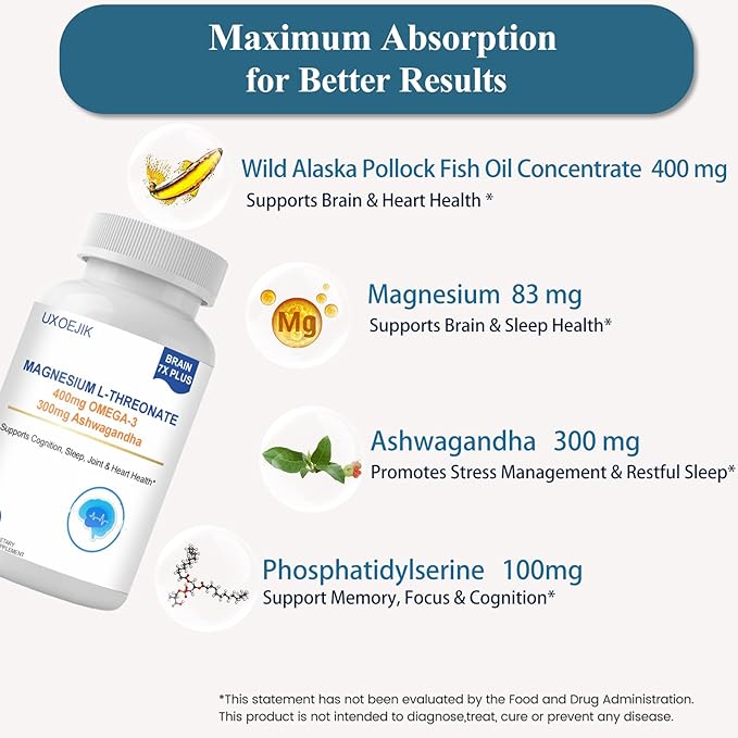 Magnesium L-Threonate 2000mg Magnesium Supplement - Non-GMO Gluten-Free 120 Capsules