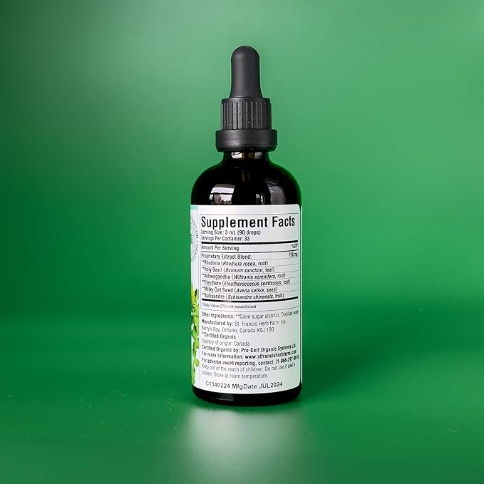 St. Francis Herb Farm Strest (3.4floz) USDA Certified Organic Ashwagandha Based Adaptogen Formula Targeted at Stress Relief (1 Bottle) GMO-Free Vegan Vegetarian.