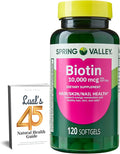 Spring Valley Biotin 10000mcg 120 Count Dietary Supplement for Hair Skin Nails Hair Vitamins for Hair Loss for Women Bundle with Luall's 45 Diabetes Decoded (10.000 mcg 120 Count)
