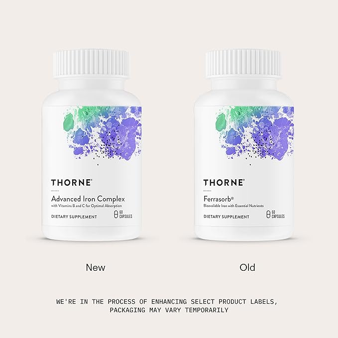 THORNE - Advanced Iron Complex - Complete Blood Support Formula* - Elemental Iron Folate B and C Vitamins for Optimal Absorption - Chelated Iron Supplement - Gluten Dairy &amp Soy-Free - 60 Capsul