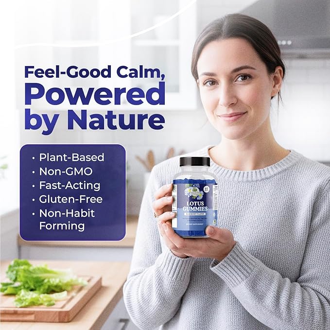 Amazing Botanicals Blueberry Lotus Flowers Gummies – Premium Relaxation &amp Calm Support – Vegan Non-GMO Gluten-Free Herbal Supplement 250MG - Berry Flavor (60 Count)