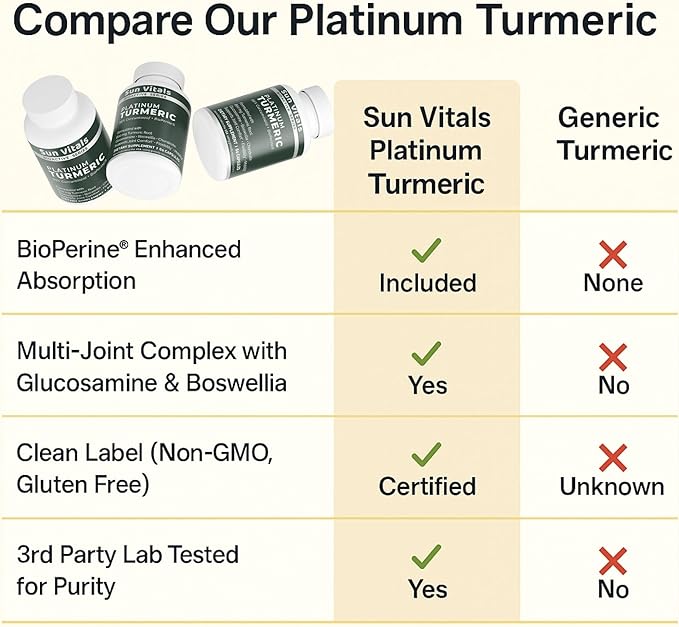 Sun Vitals Platinum Turmeric Complex – 95% Curcuminoids with BioPerine® Glucosamine &amp Boswellia