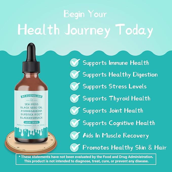 Sea Moss Drops with Ashwagandha Tincture Black Seed Oil Burdock Root Bladderwrack Liquid Drops - 60ml
