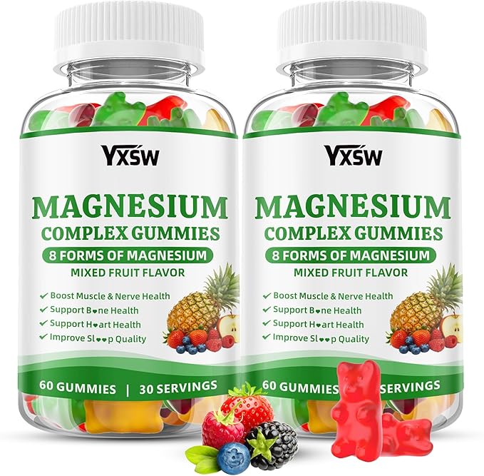 Magnesium Complex Gummies 8 Elemental 1000mg - Magnesium Glycinate Citrate Malate Taurate for Bones Muscle Nerve Health for Women &amp Men Vegan Non-GMO Mixed Flavors 120 Count
