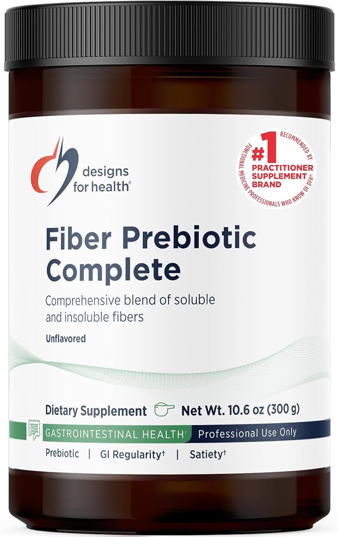 Designs for Health Fiber Prebiotic Complete - 12 Digestive Fiber Blend Powder Supplement w/Psyllium Husk Flax + Apple Pectin - Prebiotic Gut Support Unflavored + Unsweetened (30 Servings / 300g)