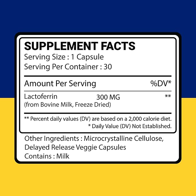 Enteric Coated Lactoferrin Supplement - Delayed Release Capsules | Grass Fed Bovine Lactoferrin | Immune Support Boosts Immunity Gut Health Digestive Support | Low Lactose
