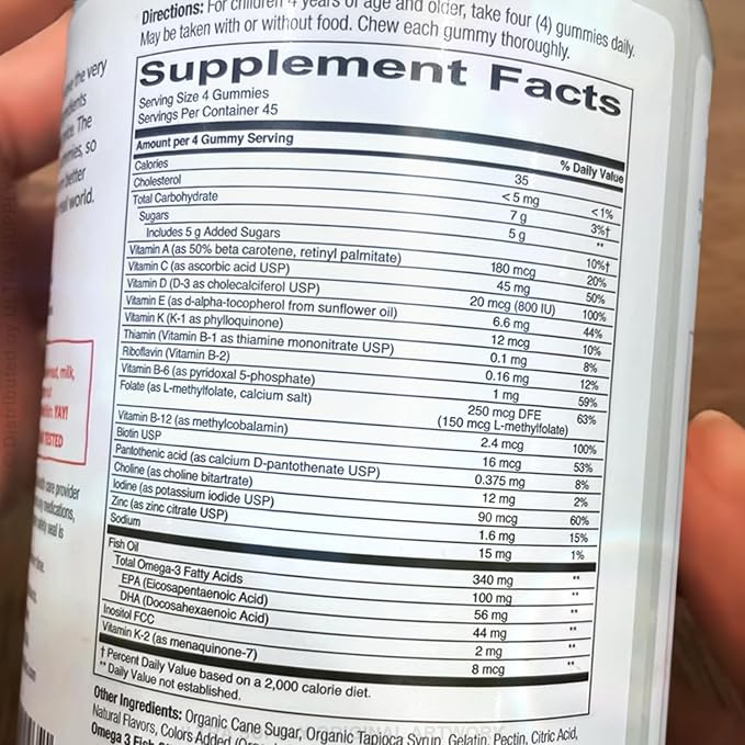 Kids Daily Multivitamin Gummies (180 Count. Value Pack) with Vitamin C Zinc B Complex Omega Blend and Essential Nutrients - Non-GMO Gluten Free Great Taste