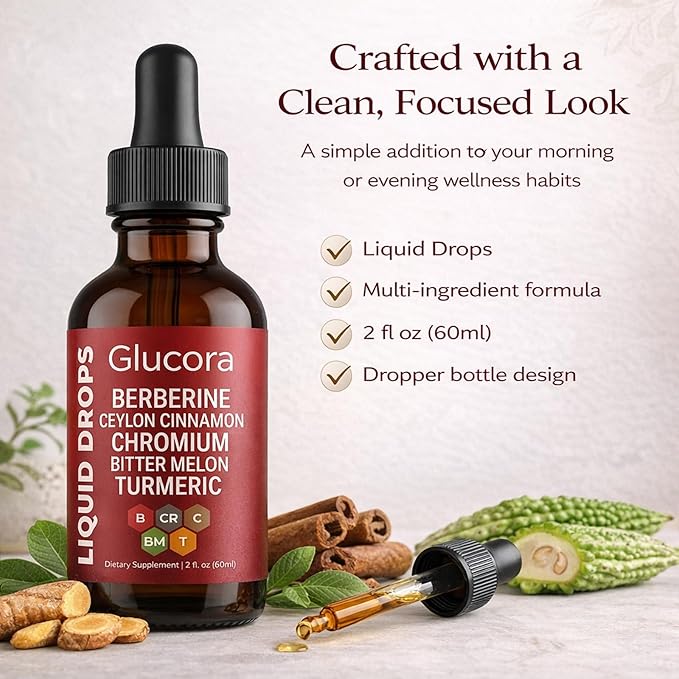 Glucora gotasGlucora Ceylon Cinnamon Berberine Liquid Drops| 10-in-1 Herbal Formula | Sugar-Free Vegan Liquid Supplement | 2 fl oz