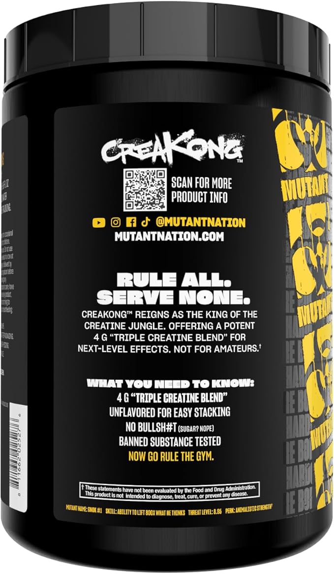 Mutant CREAKONG – Advanced Creatine Supplement with Triple Creatine Blend for Muscle Strength Size &amp Performance – Unflavoured Banned Substance Tested– 2.2 lbs