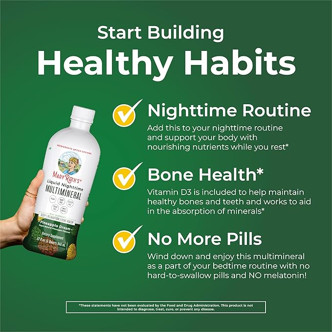 MaryRuth's Liquid Nighttime Multimineral (Pineapple) &amp Hair Growth Max Liposomal (Almond Cookie) | Clean Label Project Verified® | Sugar-Free Vegan | Bedtime Routine Beauty Hair &amp Skin Supp