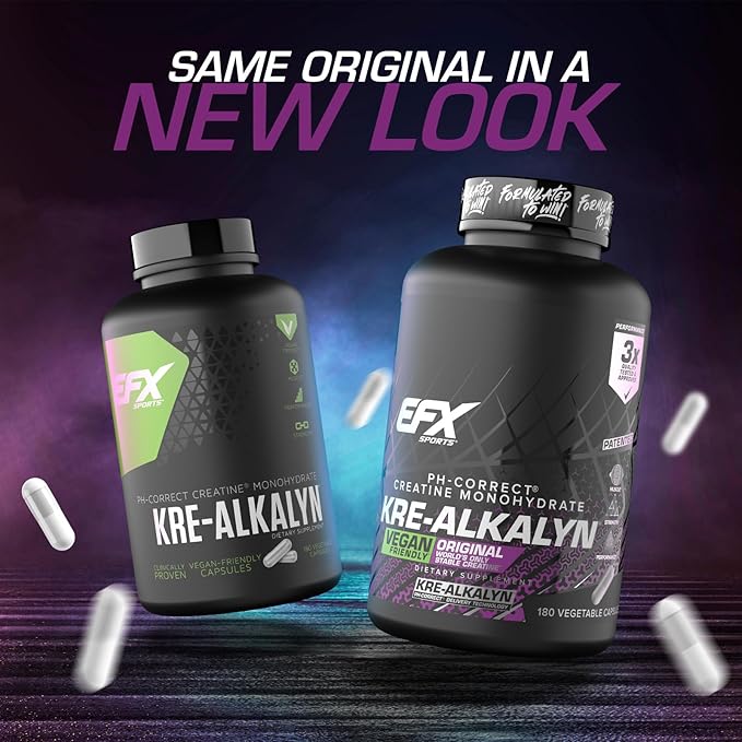 EFX Sports Kre-Alkalyn EFX | pH Correct Creatine Monohydrate Pill Supplement | Vegan Friendly | Strength &amp Muscle Growth | 90 Servings 180 Veggie Capsules (Pack of 2)