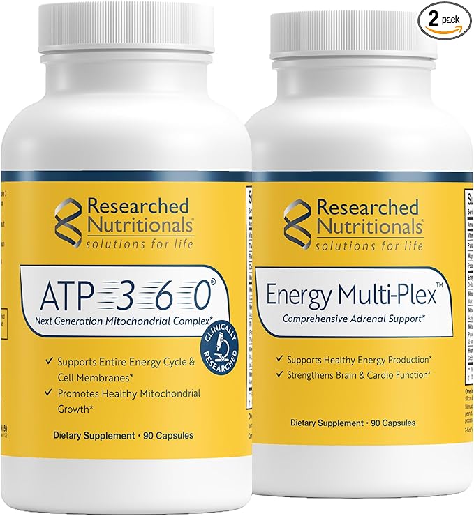 Researched Nutritionals Mens &amp Womens Vitamins - Optimized Energy Duo - Adrenal Support &amp Mitochondrial Supplements to Promote Optimal Cellular Energy - ATP 360 &amp Multi-Plex