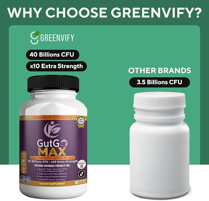 GutGo Max Probiotic Supplement 40 Billion CFU 60 Capsules Maximum Strength Gluten Free Sugar Free (5)