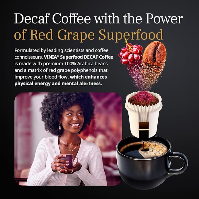 VINIA Blood Flow Energy Bundle | Piceid Resveratrol Capsules 30 Count + Decaf Coffee K-Cup Pods 60 Count | Nitric Oxide &amp Heart Health Support | Caffeine-Free Energy | Non-GMO