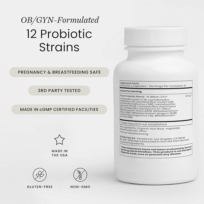 Perelel Daily Probiotic Women’s Supplement with 10 Billion CFU Supports Vaginal Health &amp Everyday Digestive Soy and Gluten Free Non GMO Shelf Stable 60 Capsules