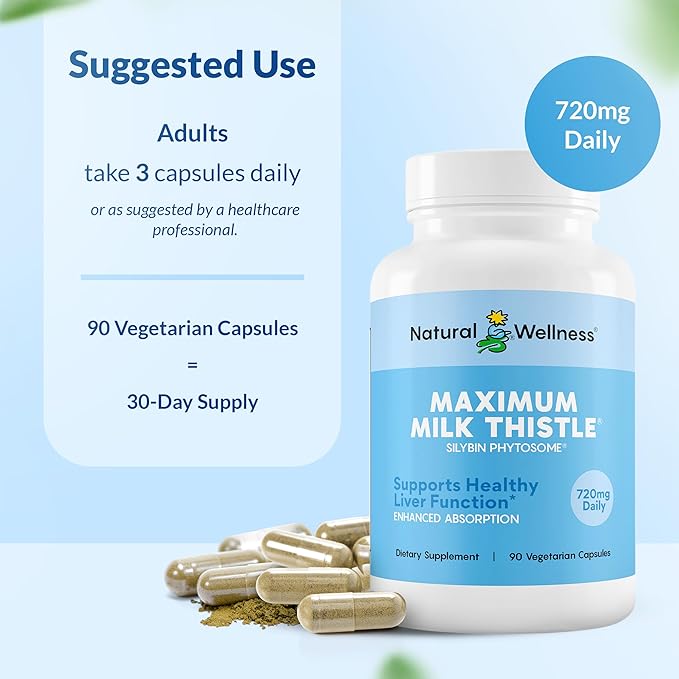 Maximum Milk Thistle Supplement for Liver Support – 720mg Silybin Phytosome (10X Absorption) – Liver Cleanse Detox &amp Repair Enzyme Health – Vegan Non-GMO Gluten Free – 90 Capsules (30-Day Suppl