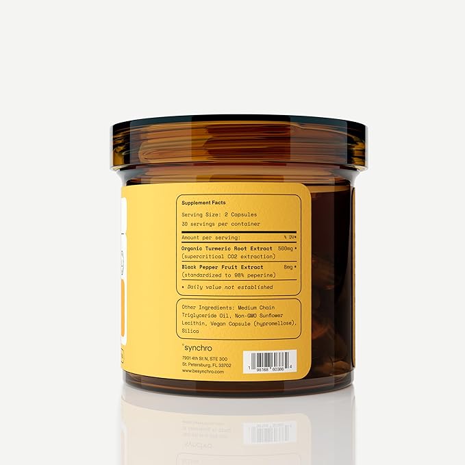Synchro Gold Medical-Grade Liposomal Turmeric | 60ct Capsules | Whole-Plant Extract Nano-Encapsulation Delivery | Curcumin Black Pepper Piperine Supplement