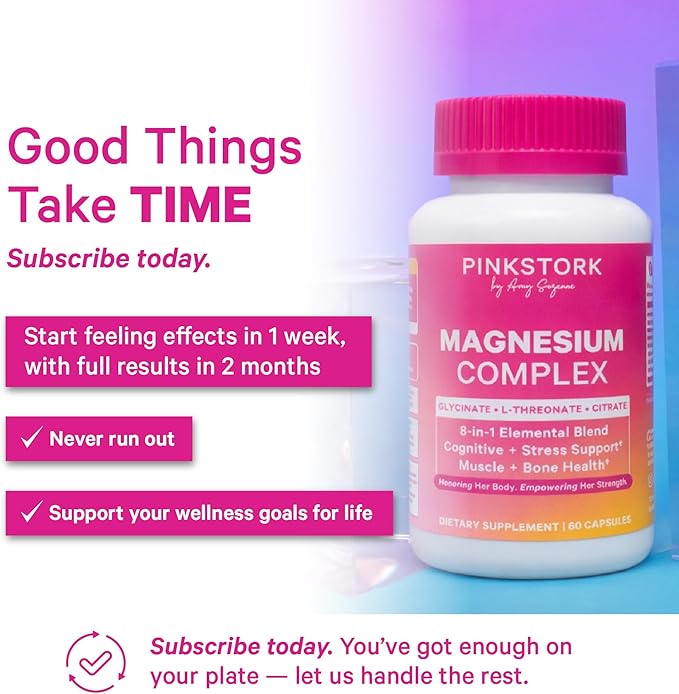 Pink Stork Magnesium Complex for Women - 8 Forms Including Glycinate Malate Citrate &amp L-Threonate - Stress Sleep Muscle &amp Hormone Support - 400 mg Elemental Magnesium - 60 Vegan Capsules