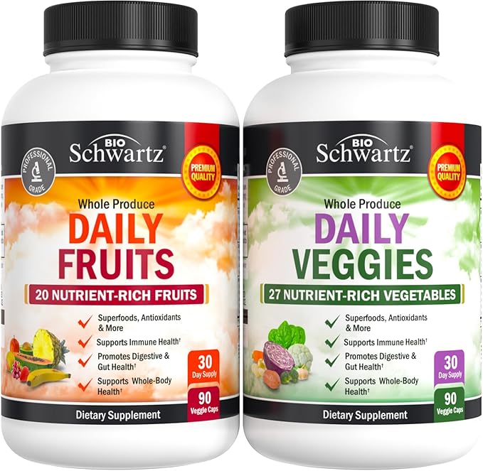 BioSchwartz Daily Fruits and Veggies Supplement for Women and Men (1 Month Supply) Plus Daily Multivitamin for Women 50 &amp Over (1 Month Supply)