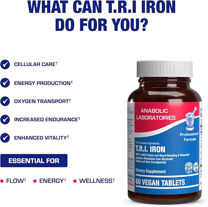 Slow Release Iron Supplement with Vitamin C - High Absorption Gentle Iron with Vitamin C for Women with Methyl B Complex for Maximum Benefits - Stomach Friendly Vegan &amp Made in The USA - 60 Servin