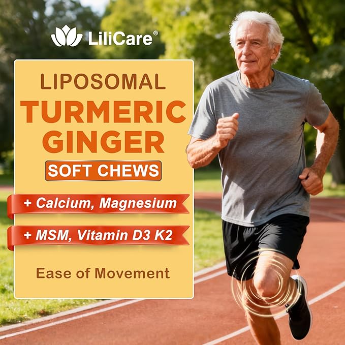 Liposomal Turmeric Curcumin 2000mg + Calcium 600mg &amp Vitamin D3 K2 Sugar Free Turmeric and Ginger Supplement Chews Gummies with Black Pepper Supports Healthy Response - 95% Curcuminoids Vegan