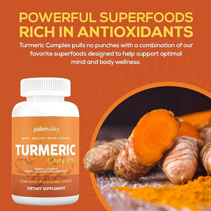 Paleovalley Organic Turmeric Complex + Essential C Complex Bundle – Full Spectrum Turmeric + Whole-Food Vitamin C – Joint Immune &amp Antioxidant Support – 56 Veg Capsules + 450mg Essential C
