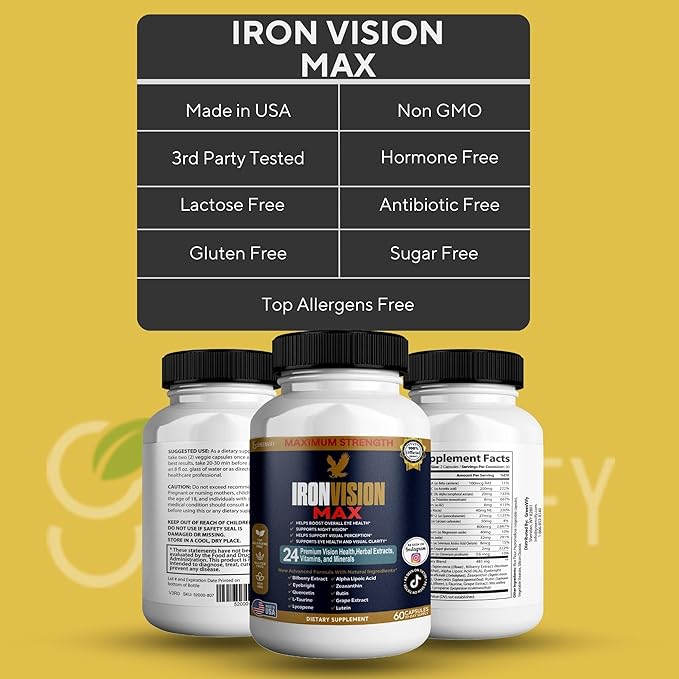 IronVision Max Eye Health Supplement 24 Premium Vitamins &amp Minerals Lutein Bilberry Extract 60 Capsules (5)