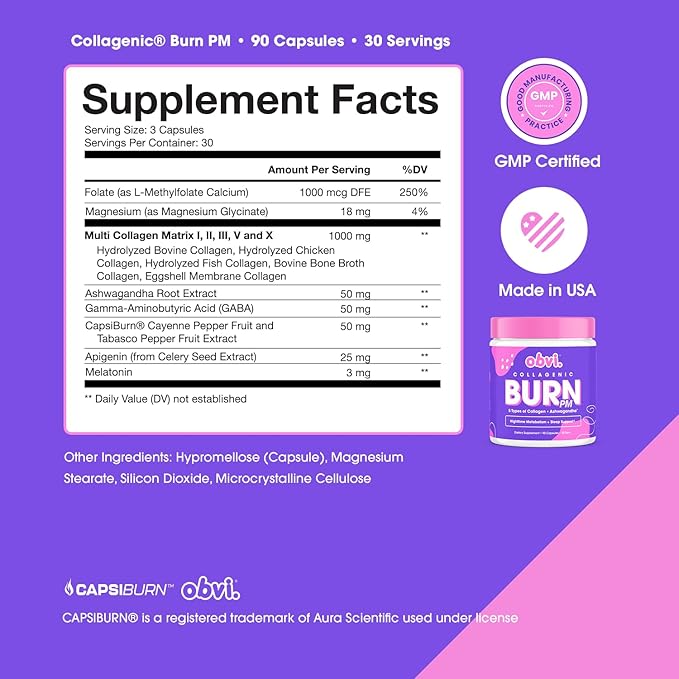 Obvi Collagenic Burn PM &amp Multi Collagen Burn Fast Bundle | Nighttime Collagen with Ashwagandha GABA Melatonin + Hydrolyzed Collagen Peptides | Keto &amp Gluten-Free