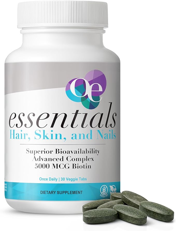 Organic Excellence Hair Skin and Nails Vitamins for Women &amp Men – Biotin Supplement 5000 mcg– Hyaluronic Acid - Supports Healthy Hair Growth Radiant Skin &amp Strong Nails 1 Month Supply (30 T