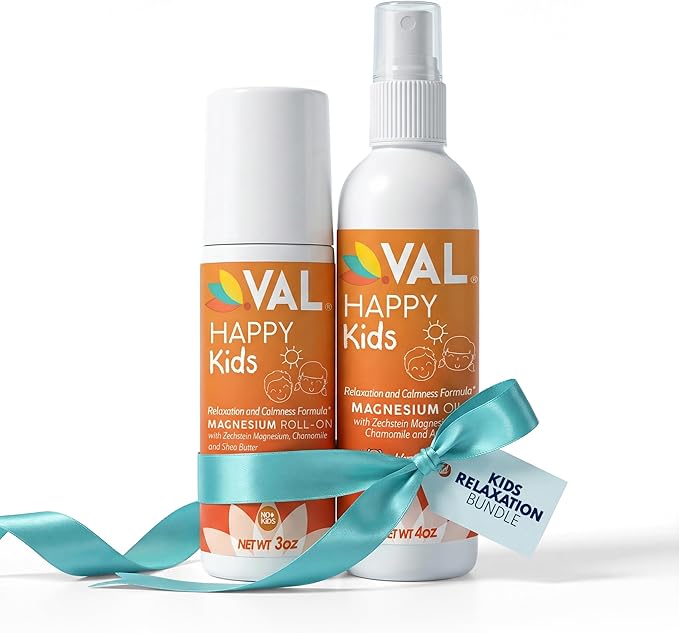 VAL Kids Relaxation Bundle | Magnesium Roll-On (3oz) + Magnesium Oil Spray (4oz) | Calm &amp Mood Support with Chamomile &amp Shea Butter | USA Made