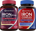 Doctor's Recipes Iron 65 mg &amp Iron Complex Bundle Energy Production &amp Blood Health Stomach Friendly Iron Tablets 60 ct &amp Iron Capsules 30 ct