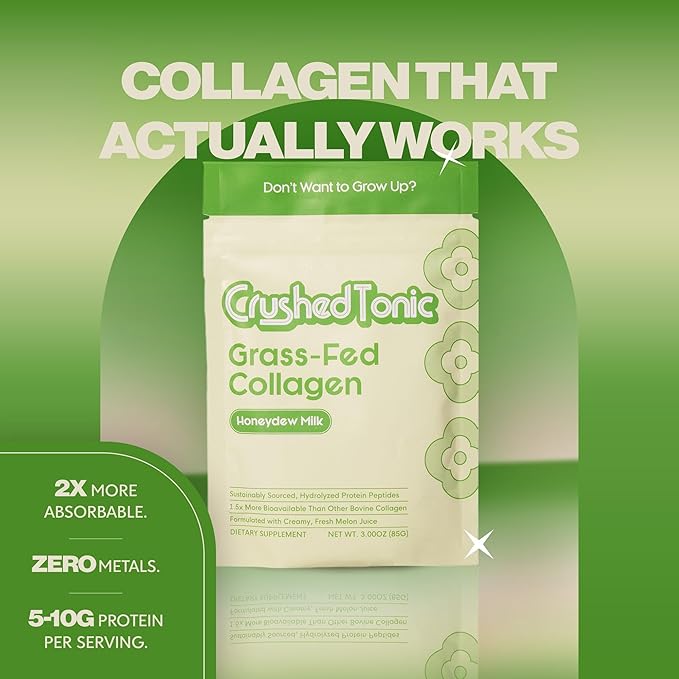 Crushed Tonic Bovine Collagen Powder Korean Beauty Drink with Hydrolyzed Collagen Peptides for Skin Hair &amp Nails | Gluten-Free Halal &amp Kosher (Honeydew Milk 30 Servings (150 g) Pouch)