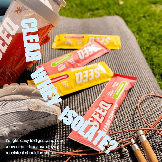 SEEQ Clear Protein Powder - 22g Whey Isolate Per Serving - 9 Count Variety Pack - On-The-Go Sticks - Blue Razz Freeze Strawberry Lemonade Watermelon Wave