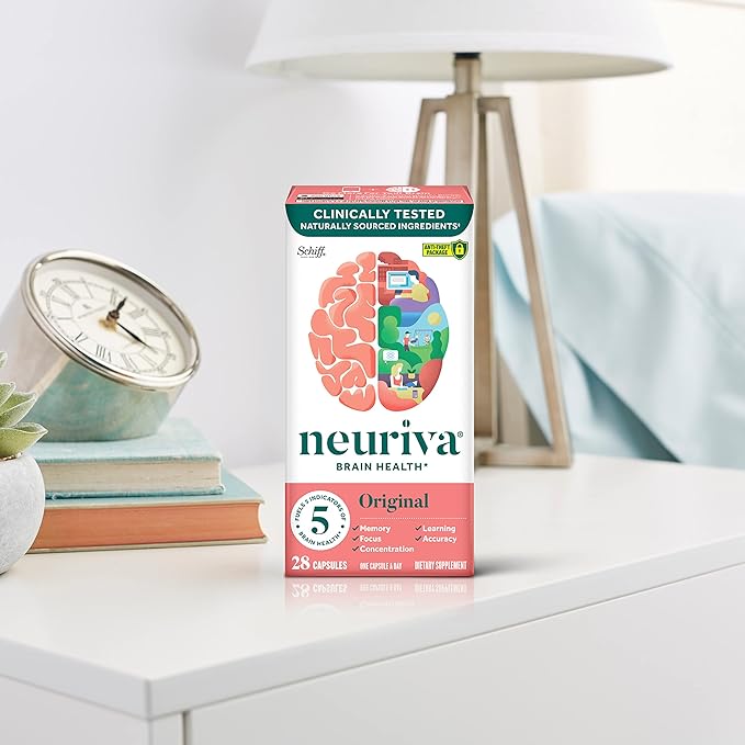 NEURIVA Original Decaffeinated Clinically Tested Nootropic Brain Supplement for Memory Focus &amp Concentration NeuroFactor &amp Phosphatidylserine 28ct Capsules