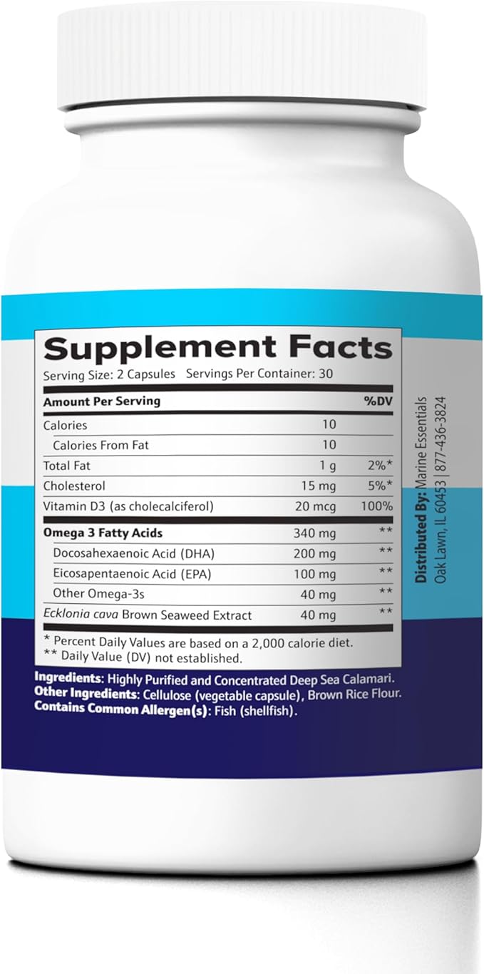 Marine Essentials- Marine D3 Omega 3 Calamari Ecklonia Cava DHA (6 Bottles - 360 Capsules)
