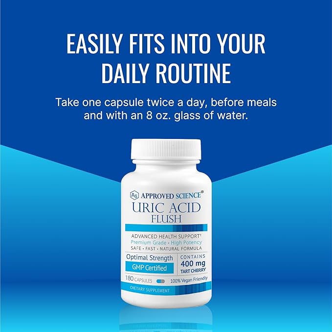 Approved Science Uric Acid Flush Supplement - Tart Cherry Turmeric Milk Thistle - Joint Support &amp Active Mobility - Made in USA - Vegan - 180 Capsules Per Bottle - 6 Month Supply - 2 Bottles