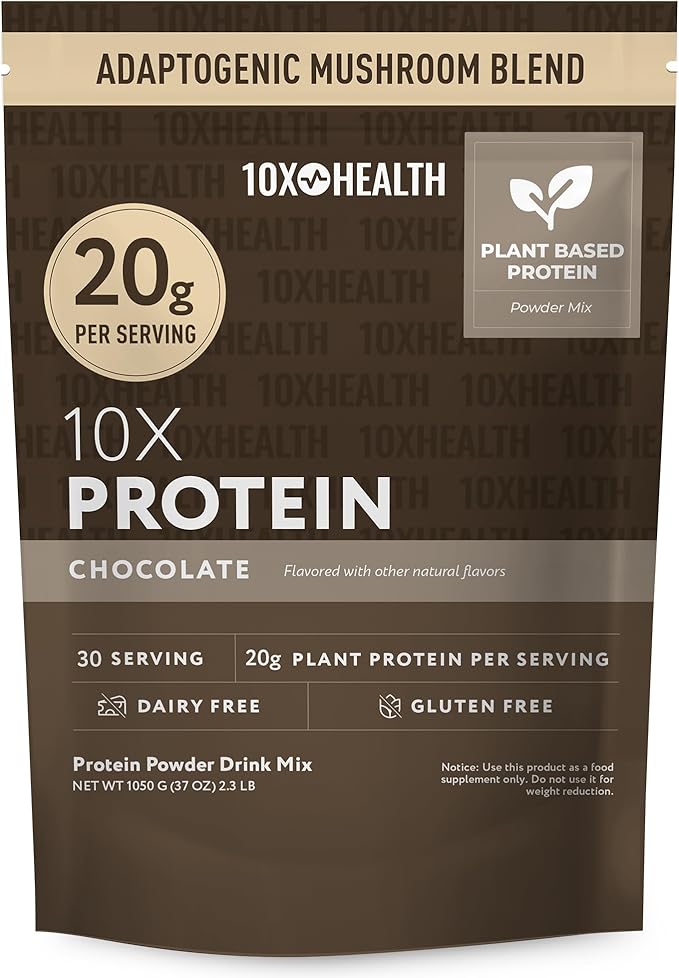10X Health Vegan Protein Powder - 20g per Serving Plant Based Protein Powder for Muscle Support Strength &amp Nutrition - Dairy-Free &amp Gluten-Free - Chocolate 2.3 lbs 30 Servings