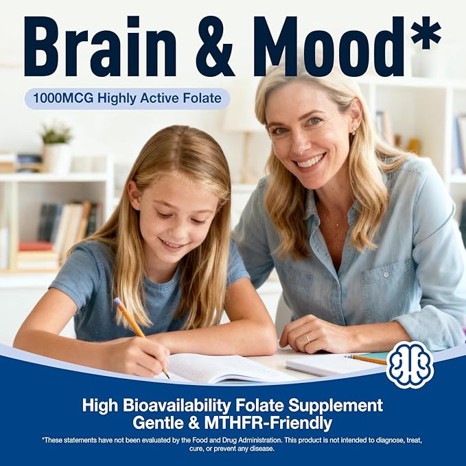 Active Folate (Folinic Acid 1000 MCG) + B12 500 mcg (Adenosyl &amp Hydroxo) Gentle &amp Highly Absorbable Supports Energy Brain Health &amp Metabolism Vegan 90 ct