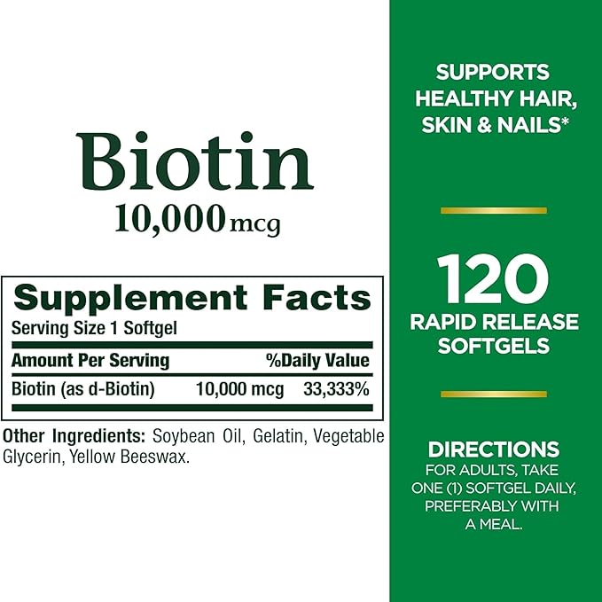 Nature's Bounty Biotin 10000 mcg Ultra Strength - 120 Softgels Pack of 4