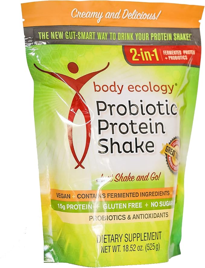 Body Ecology Probiotic Protein Shake Powder | Fermented Protein Dietary Supplement | Non-GMO | Gluten Free | Soy Free | No Sugar Added | 15g of Protein | Protein Powder | Resealable 18.52 OZ
