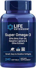 Life Extension Super Omega-3 EPA/DHA Fish Oil Sesame Lignans &amp Olive Extract – Heart Health Brain Health Inflammation Health Support Gluten-Free Easy to Swallow Non-GMO 240 Softgels