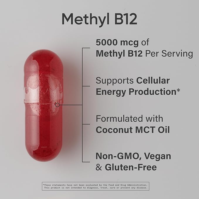 Sports Research® Celular Energy Pack - Plant Based Vitamin B12 as Methylcobalamin 5000mcg + Magnesium Glycinate 160mg + Vegan Vitamin D3 5000iu &amp Mk7 Vitamin K2 100mcg