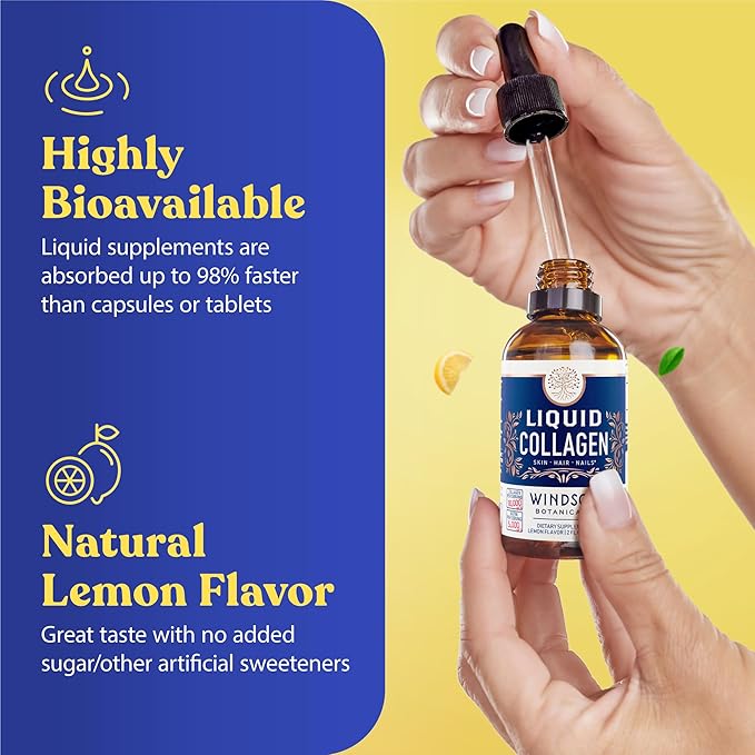 Concentrated Liquid Collagen Peptides Supplement - 30000mcg Hydrolyzed Liquid Collagen for Women plus Biotin Hair Skin Nail Support - Sublingual Drops or Natural Lemon Drink 2x2oz