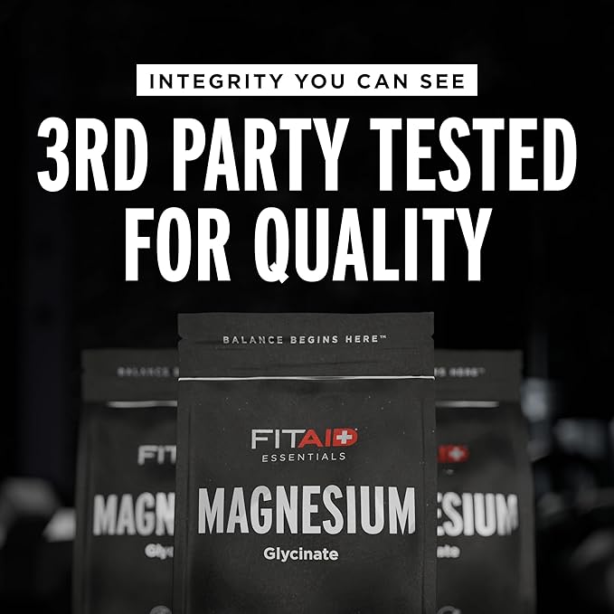 FITAID Essentials Magnesium Glycinate Capsules High Potency Recovery for Weightlifting Running Cycling Muscle Fatigue Relief Bone Health 2 Month Supply 120 Bioavailable Veggie Capsules
